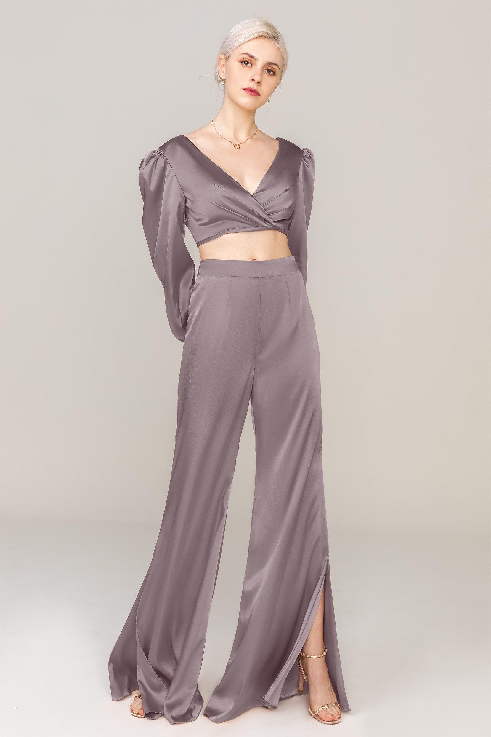 Two-Piece Floor Length Luxe Satin Dress CS0308 - COCOMELODY