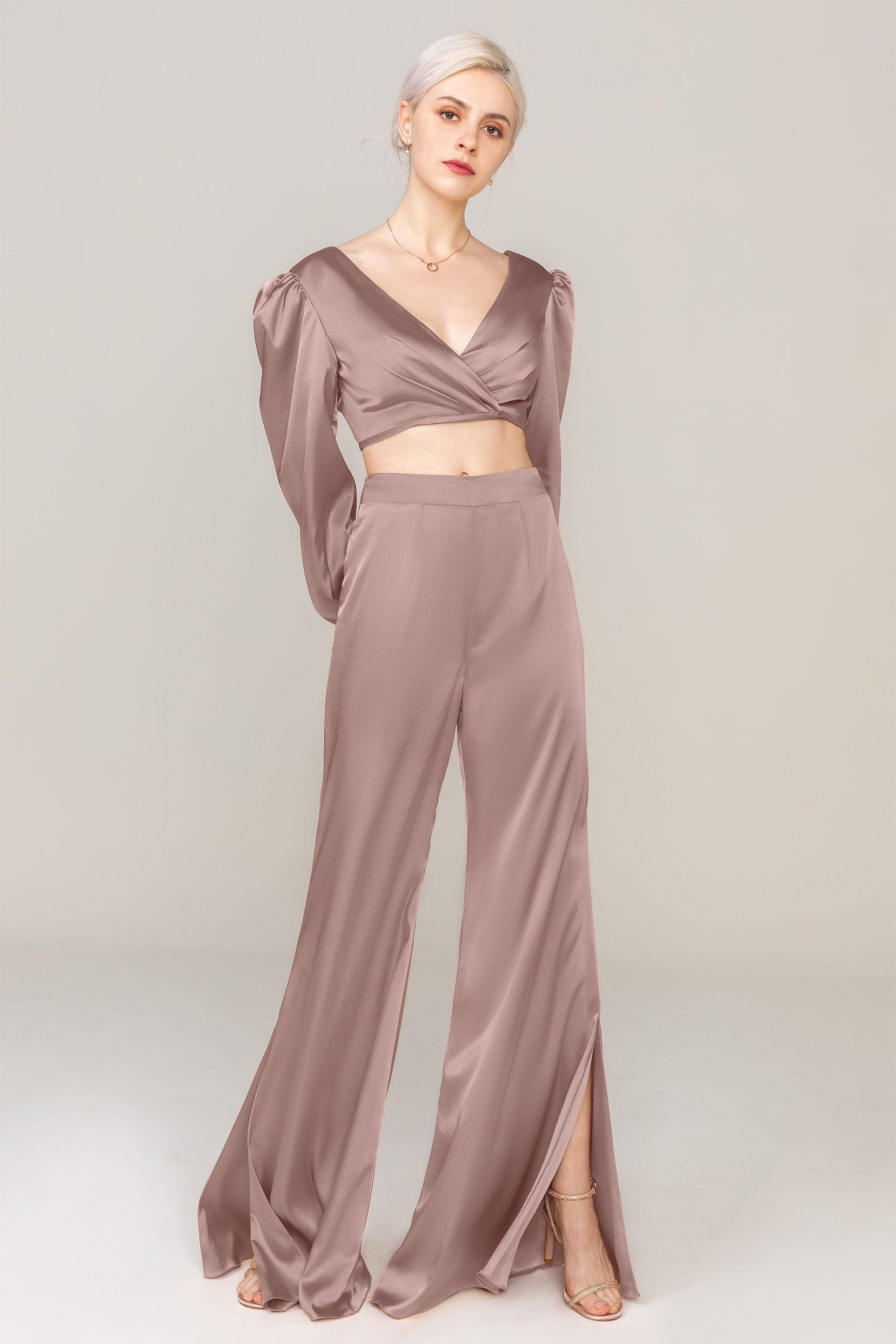 Two-Piece Floor Length Luxe Satin Dress CS0308 - COCOMELODY