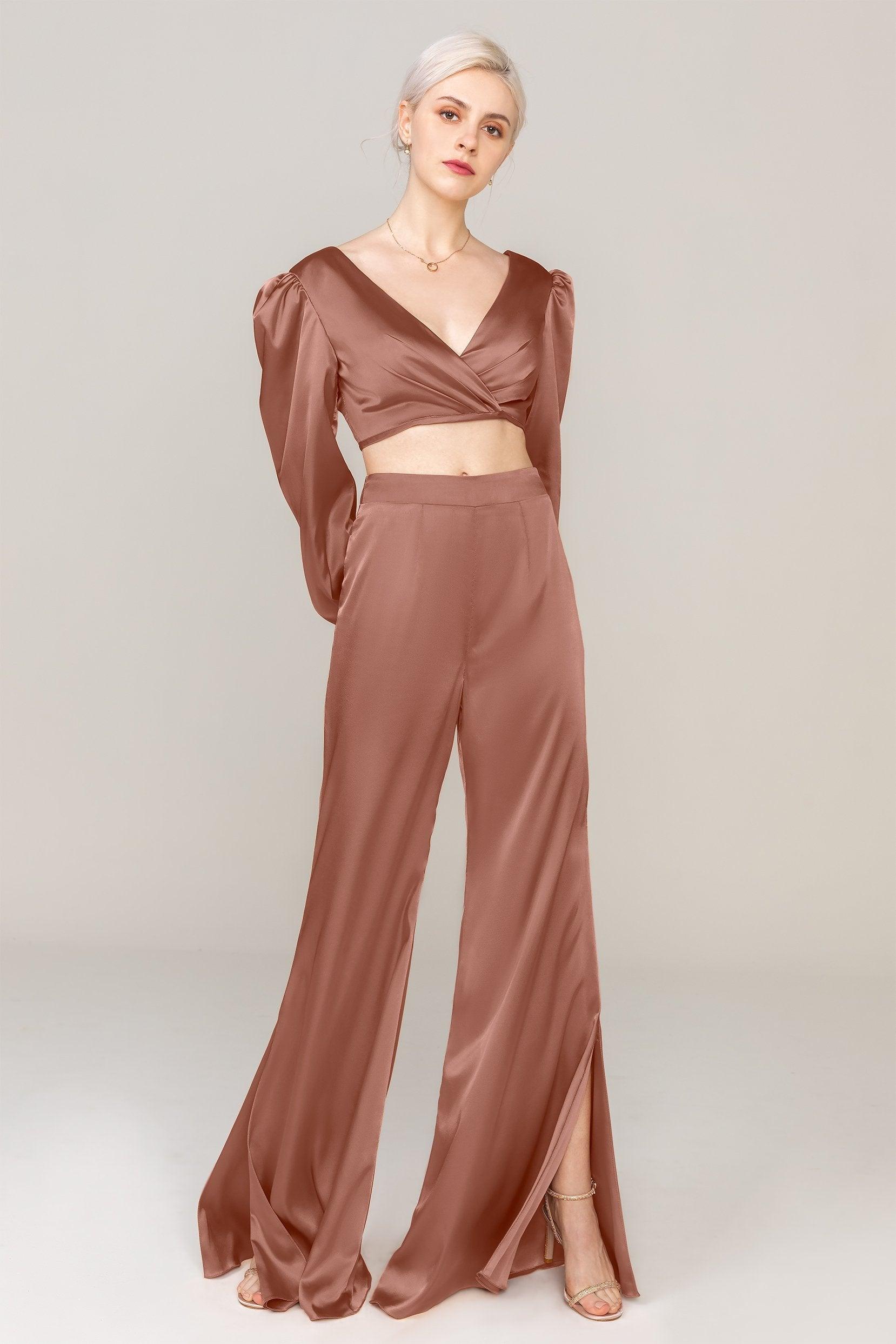 Two-Piece Floor Length Luxe Satin Dress CS0308 - COCOMELODY