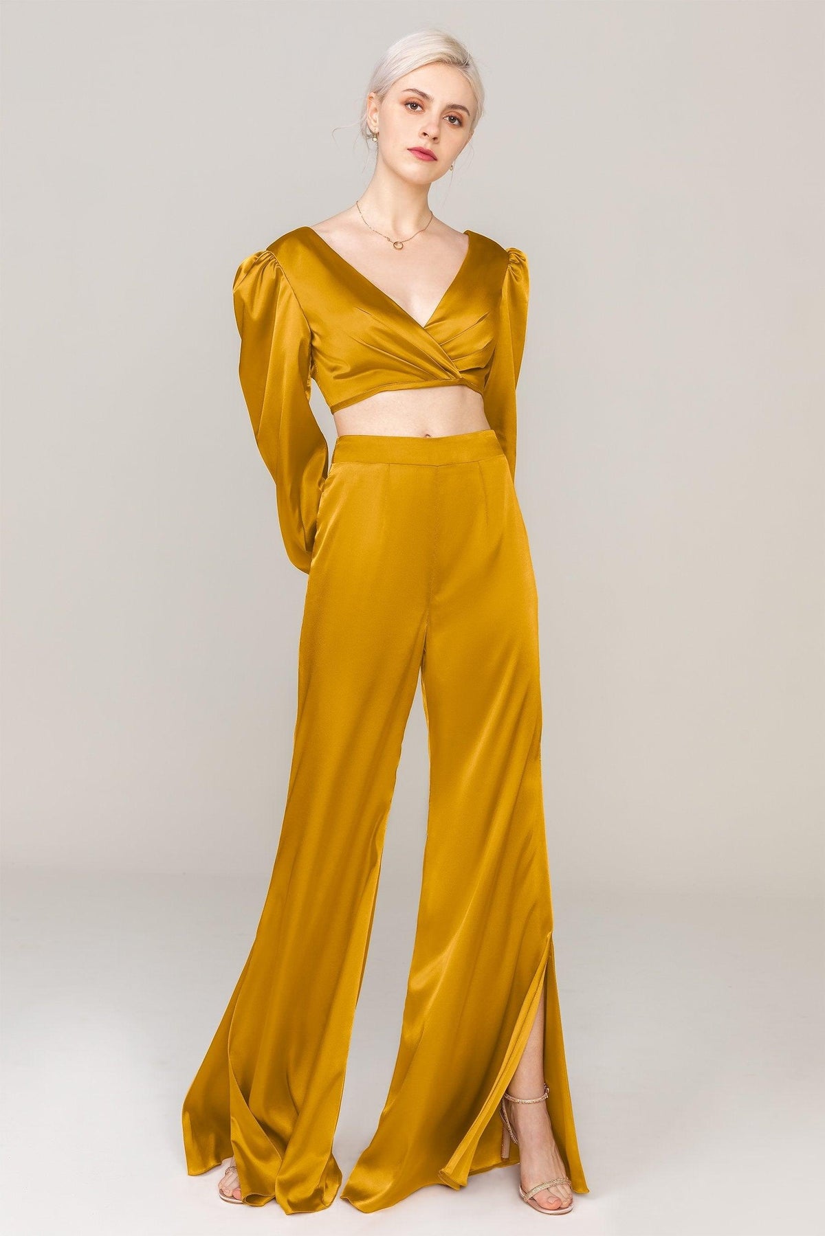 Two-Piece Floor Length Luxe Satin Dress CS0308 - COCOMELODY