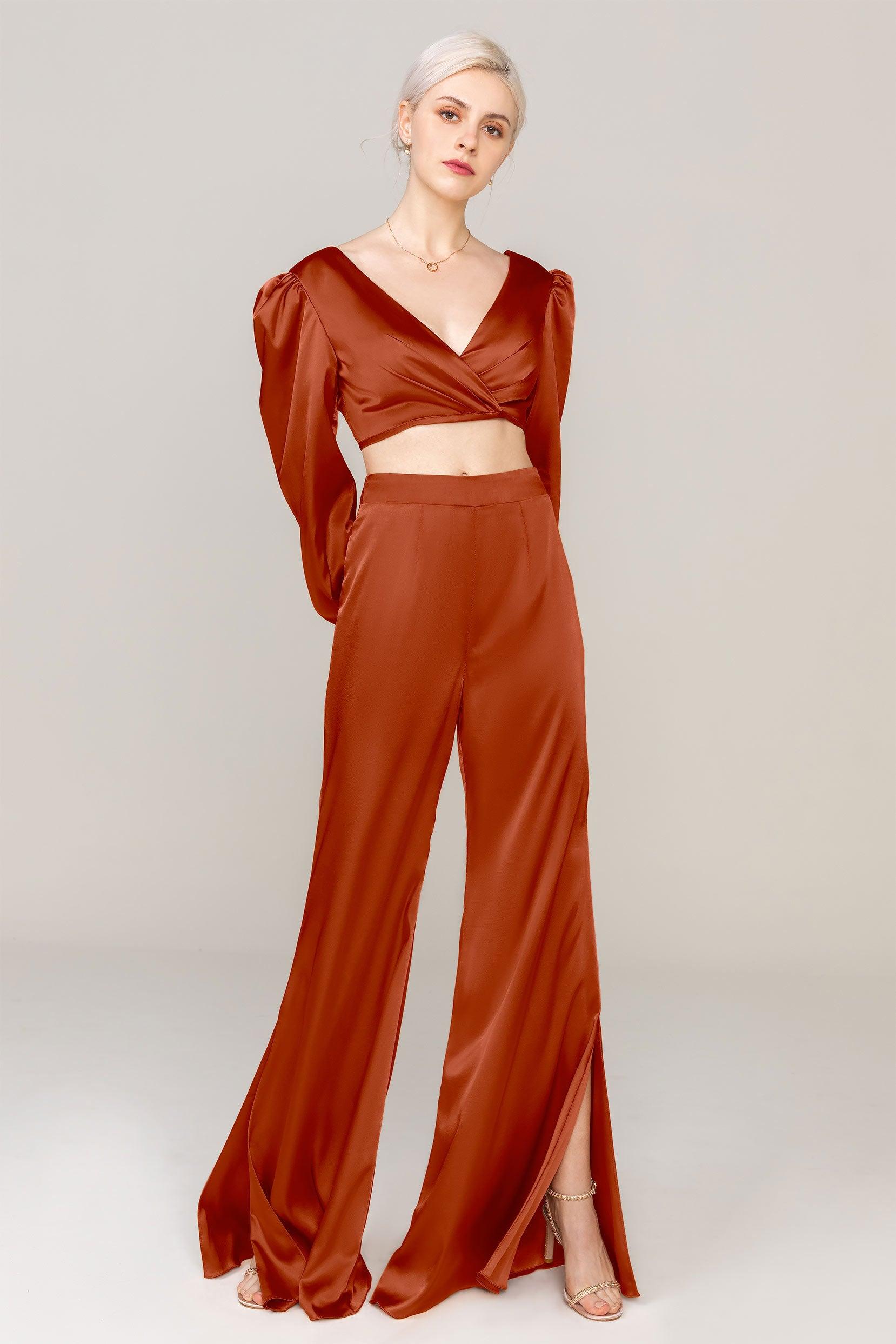 Two-Piece Floor Length Luxe Satin Dress CS0308 - COCOMELODY