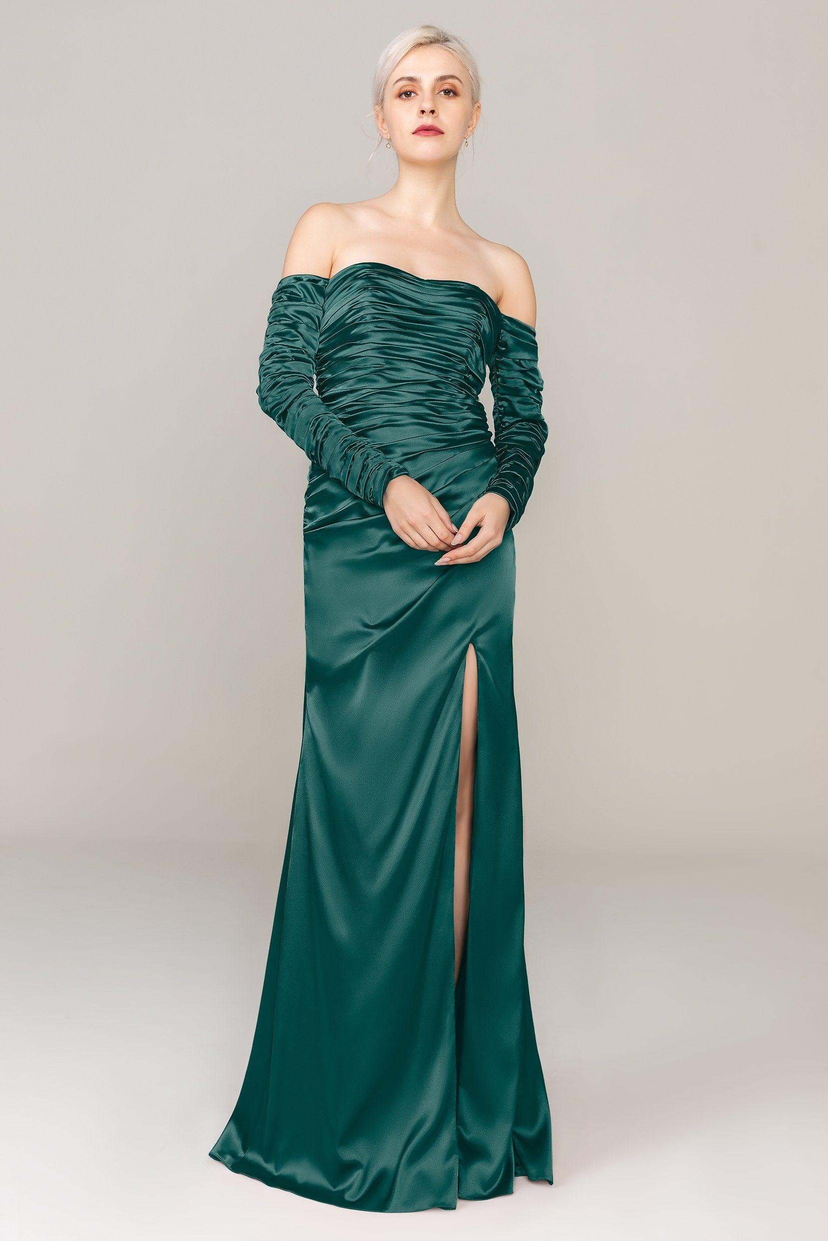 Sheath Sweep Train Luxe Satin Dress CS0316 - COCOMELODY