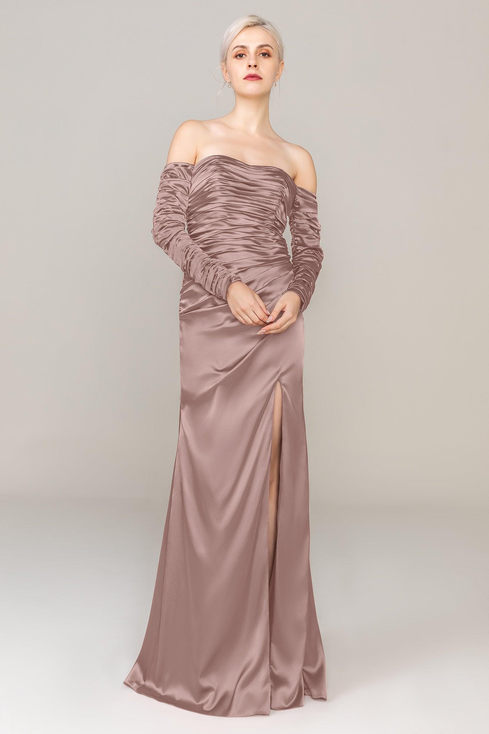Sheath Sweep Train Luxe Satin Dress CS0316 - COCOMELODY