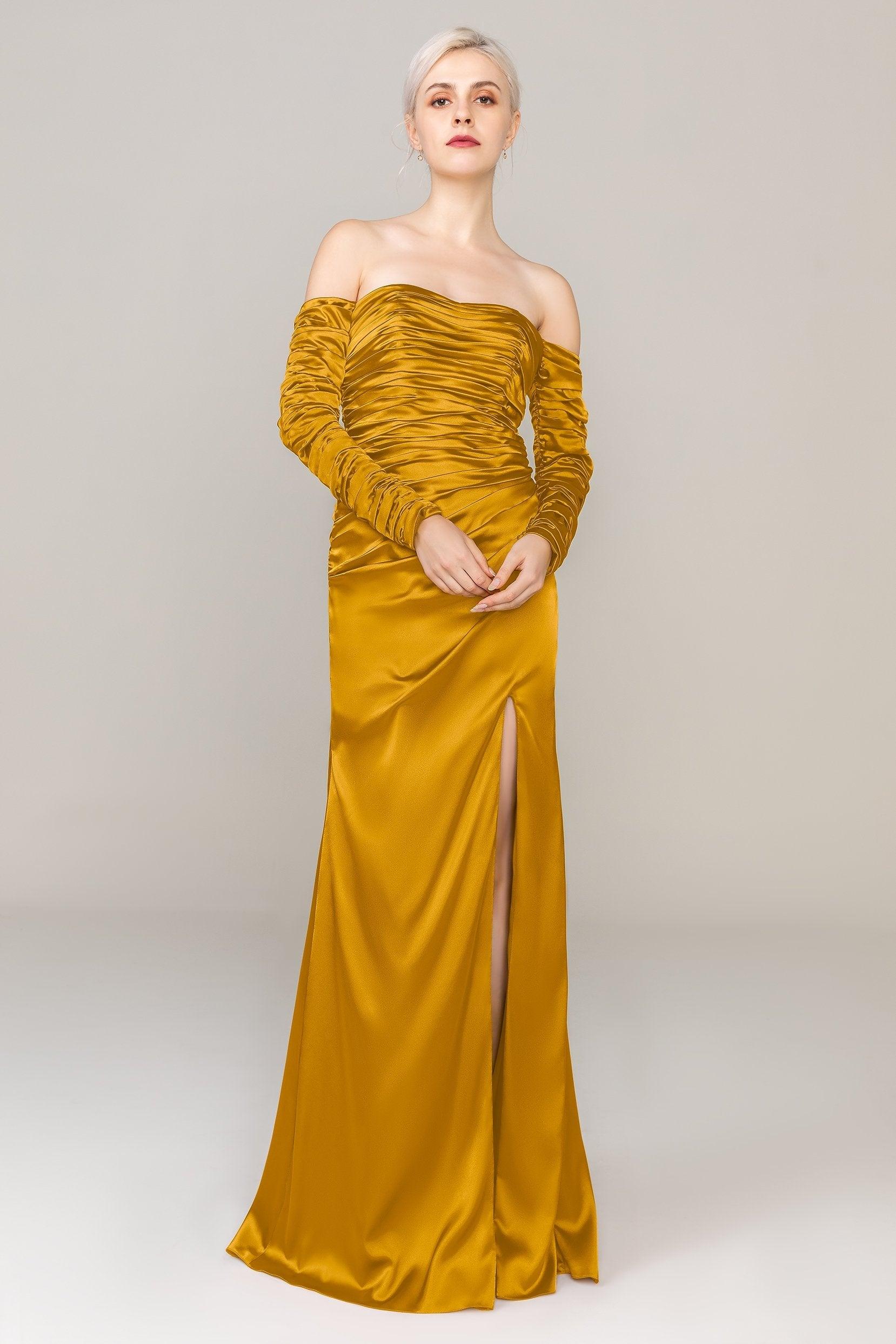 Sheath Sweep Train Luxe Satin Dress CS0316 - COCOMELODY