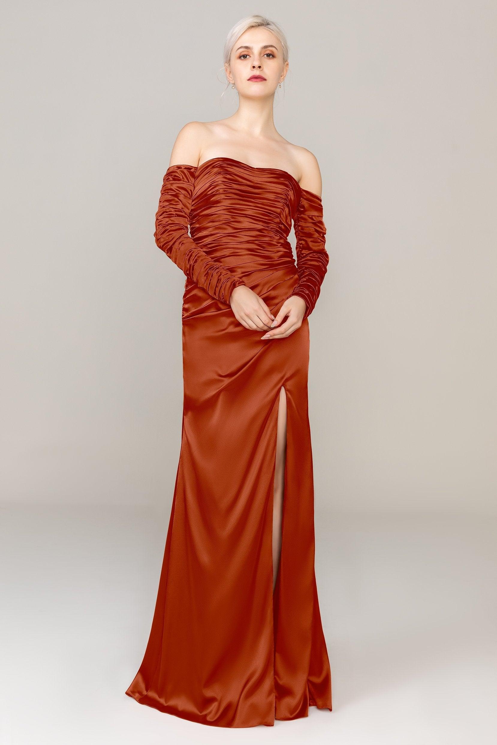 Sheath Sweep Train Luxe Satin Dress CS0316 - COCOMELODY