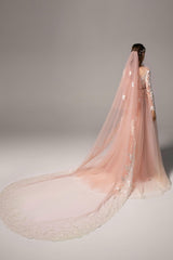 Two-tier Lace Edge Tulle Cathedral Veils with Appliques CV0228 - COCOMELODY