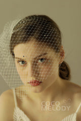One-tier Cut Edge Tulle Blusher Veils with Rhinestone CV0239 - COCOMELODY