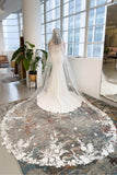One-tier Lace Edge Tulle Chapel Veils with Appliques CV0327 - COCOMELODY
