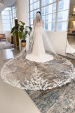 One-tier Lace Edge Tulle Chapel Veils with Appliques CV0328 - COCOMELODY