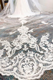 One-tier Lace Edge Tulle Cathedral Veils with Appliques CV0332 - COCOMELODY