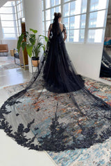 One-tier Lace Edge Tulle Chapel Veils with Appliques CV0338 - COCOMELODY