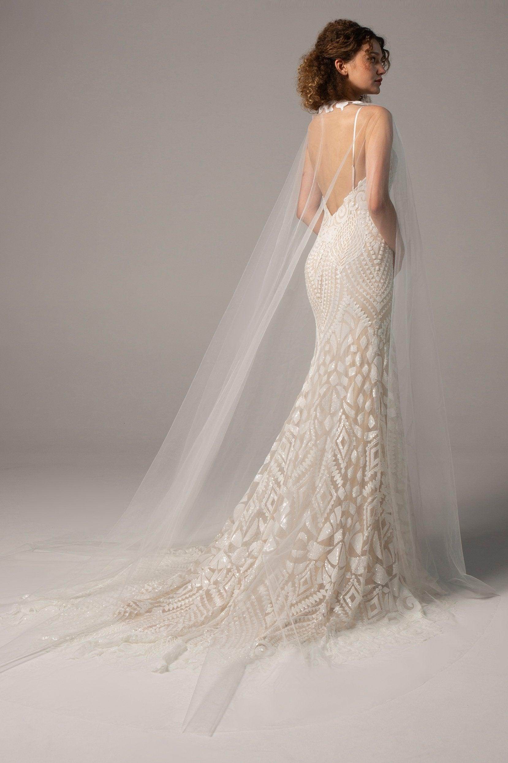 Trumpet-Mermaid Chapel Train Lace Wedding Dress CW2380 - COCOMELODY