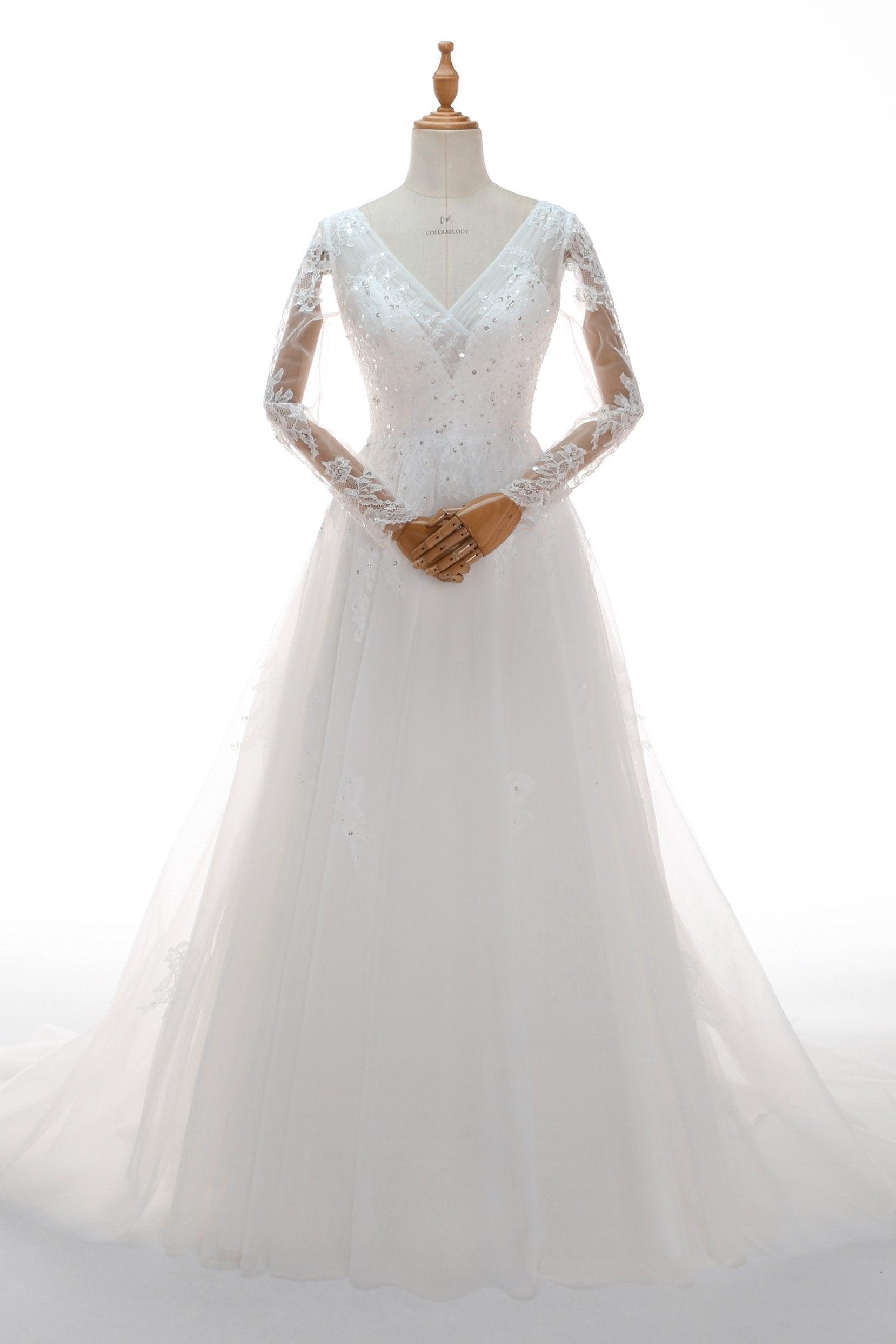 A-Line Court Train Tulle Wedding Dress CW2336 - COCOMELODY