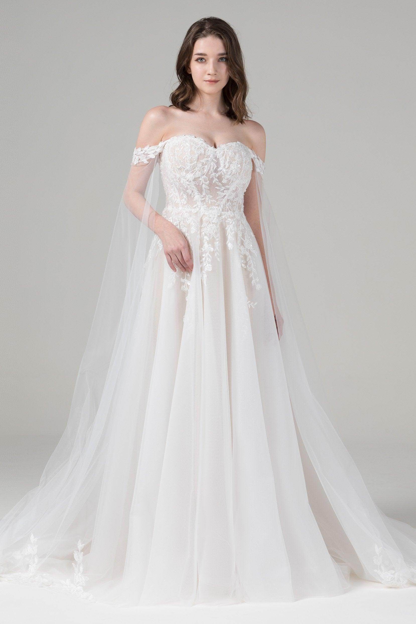 A-Line Court Train Tulle Lace Wedding Dress CW2584 - COCOMELODY