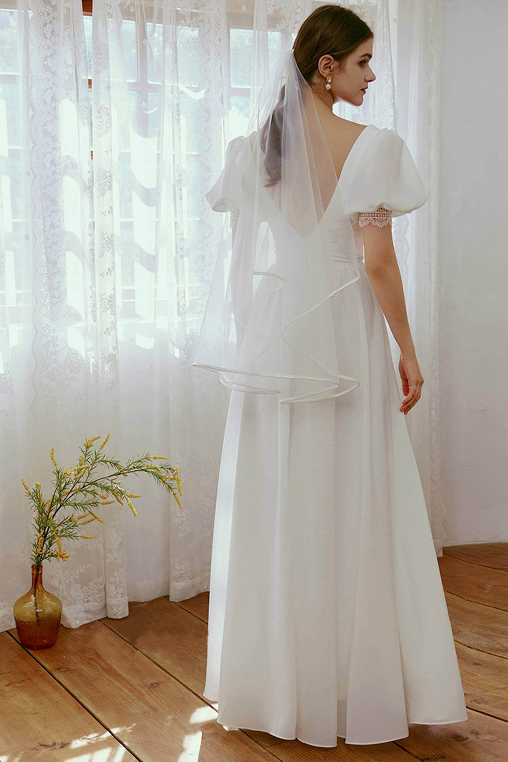 Sheath Floor Length Elastic Cloth Wedding Dress CW2676 - COCOMELODY