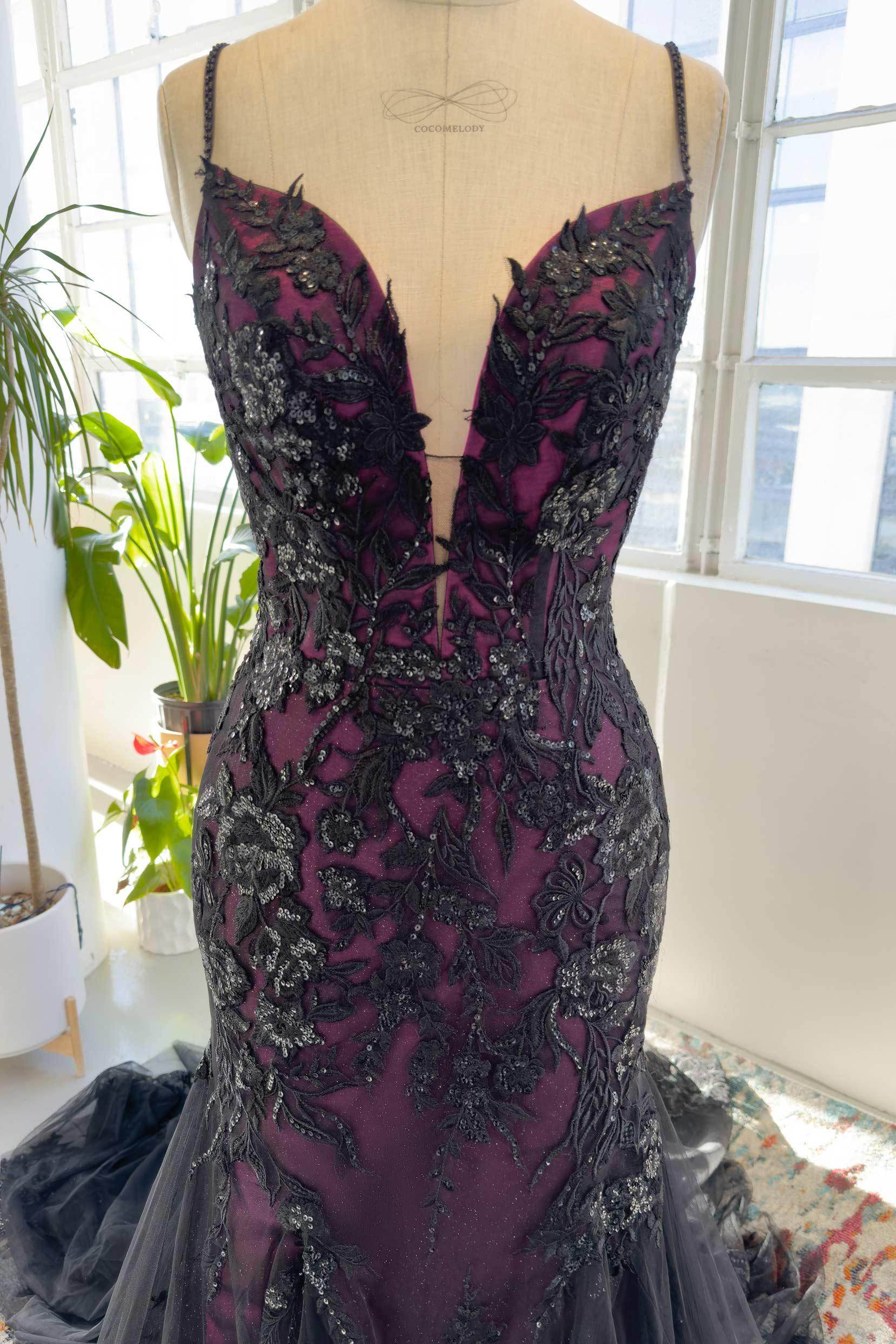 Trumpet-Mermaid Court Train Lace Tulle Wedding Dress CW3008 - COCOMELODY