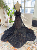 Trumpet-Mermaid Chapel Train Lace Tulle Wedding Dress CW3009 - COCOMELODY