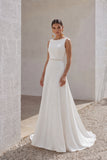 A-Line Sweep-Brush Train Stretch Satin Wedding Dress CW3292