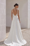 A-Line Sweep-Brush Train Stretch Satin Wedding Dress CW3292