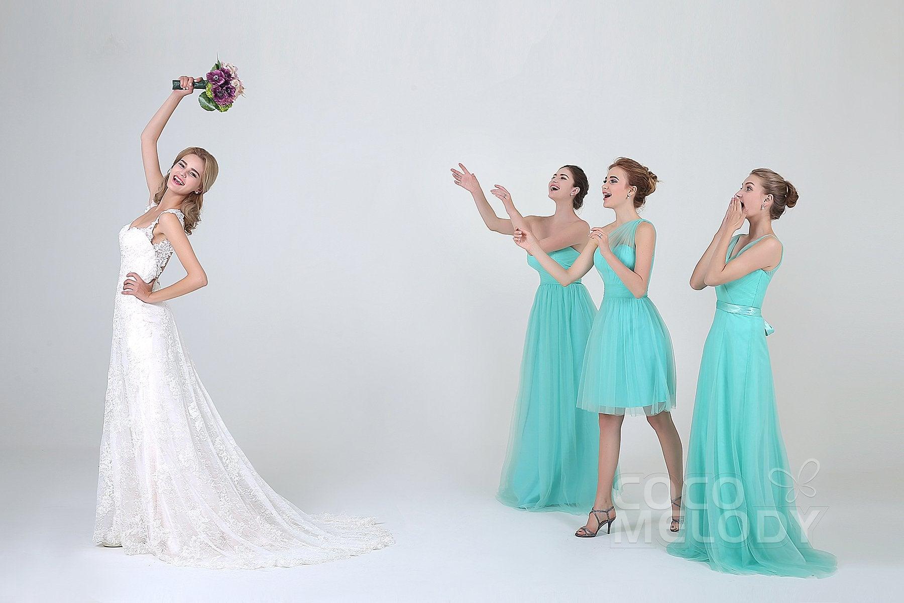 A-Line Short-Mini Tulle Bridesmaid Dress LOZM1503F - COCOMELODY
