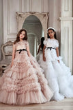 Ball Gown Layered Ruffle Tulle Floor Length Flower Girl Dresses 684633823219