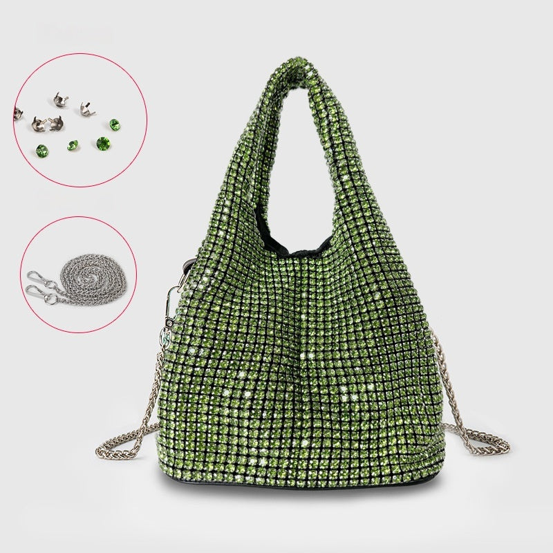 Diamond-encrusted and diamond-filled tote bucket dinner bag 819045946412 - COCOMELODY