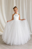 Halter Neck Sleeveless Open Back Bow Tulle Flower Girl Dresses 1061637080106