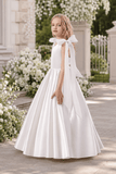 A-Line Satin Bow Shoulder Straps Sleeveless Flower Girl Dresses 955761680626