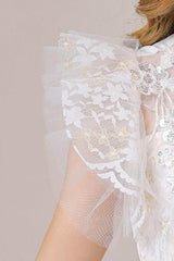 A-Line Illusion Neck Short Sleeves Midi Lace Flower Girl Dresses 749518906079 - COCOMELODY