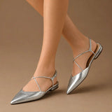 Pointed Toe Slingback Flats with Strappy Metallic Finish Shoes 1048732161565