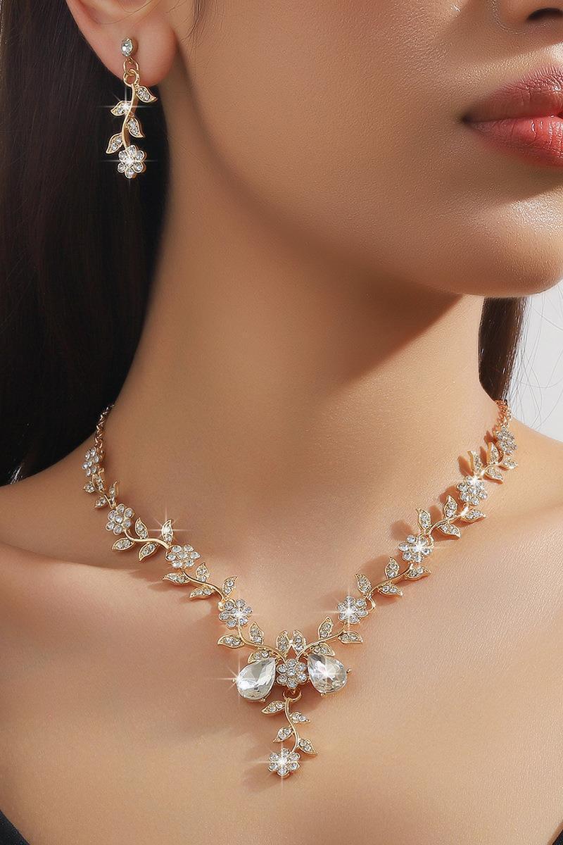 Alloy Rhinestone Necklace Earrings Jewelry 799625813629 - COCOMELODY