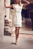 Sheath-Column Short-Mini Lace Little White Dress 100011 - COCOMELODY