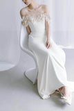 Sheath-Column Sweep-Brush Train Satin Wedding Dress 820632172851 - COCOMELODY