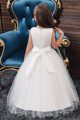 A-Line/Princess Scoop Neck Tulle Flower Girl Dresses With Sash/Bow 612626068133 - COCOMELODY