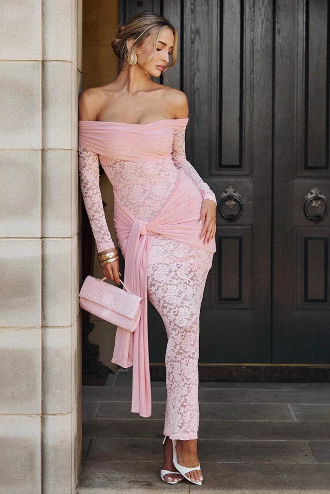 Sheath Maxi Lace Semi Formal Wedding Guest Dresses 984190843772 - COCOMELODY
