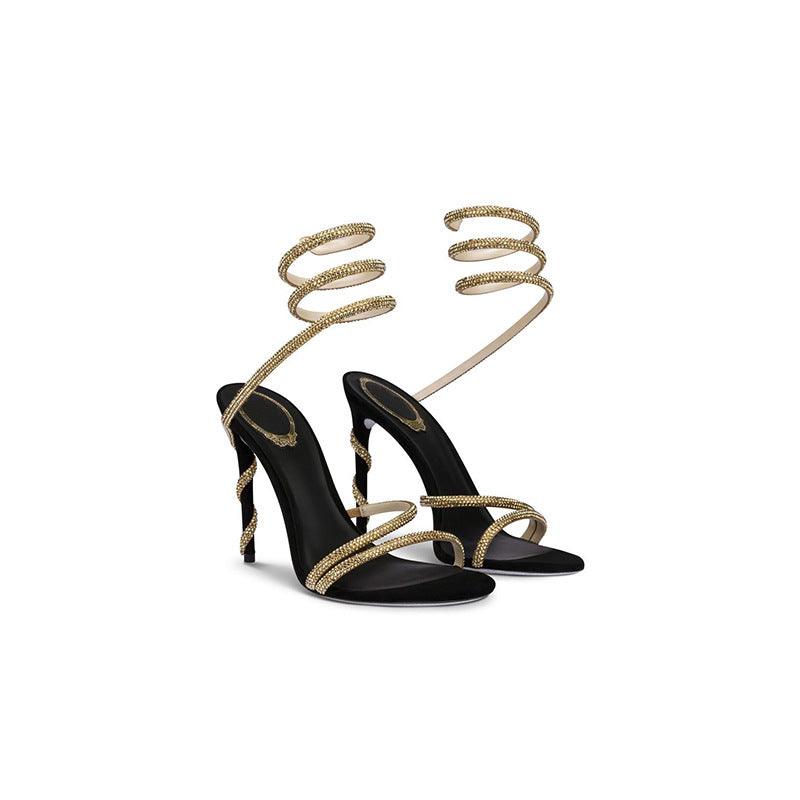 Rhinestone Ankle Strap Pointy Stiletto Heels 793993757024 - COCOMELODY