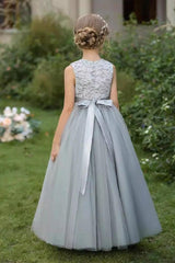 A-Line/Princess Scoop Neck Tulle Flower Girl Dresses With Sash/Bow 797915415325 - COCOMELODY