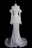 Trumpet-Mermaid Sweep-Brush Train Sequined Lace Wedding Dress 749300816750 - COCOMELODY