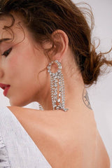 Rhinestone Tassels Drop Earrings 573909591269 - COCOMELODY