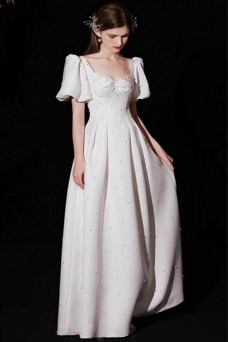 A-Line Floor Length Satin Wedding Dress 676166316331 - COCOMELODY