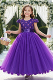 A-Line Cap Sleeve Floor Length Tulle Lace Flower Girl Dresses 1029258786044