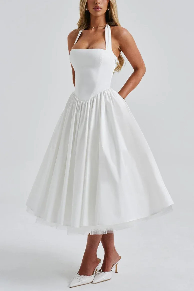 A-line Midi Satin Formal Evening Dresses 848413339701 - COCOMELODY