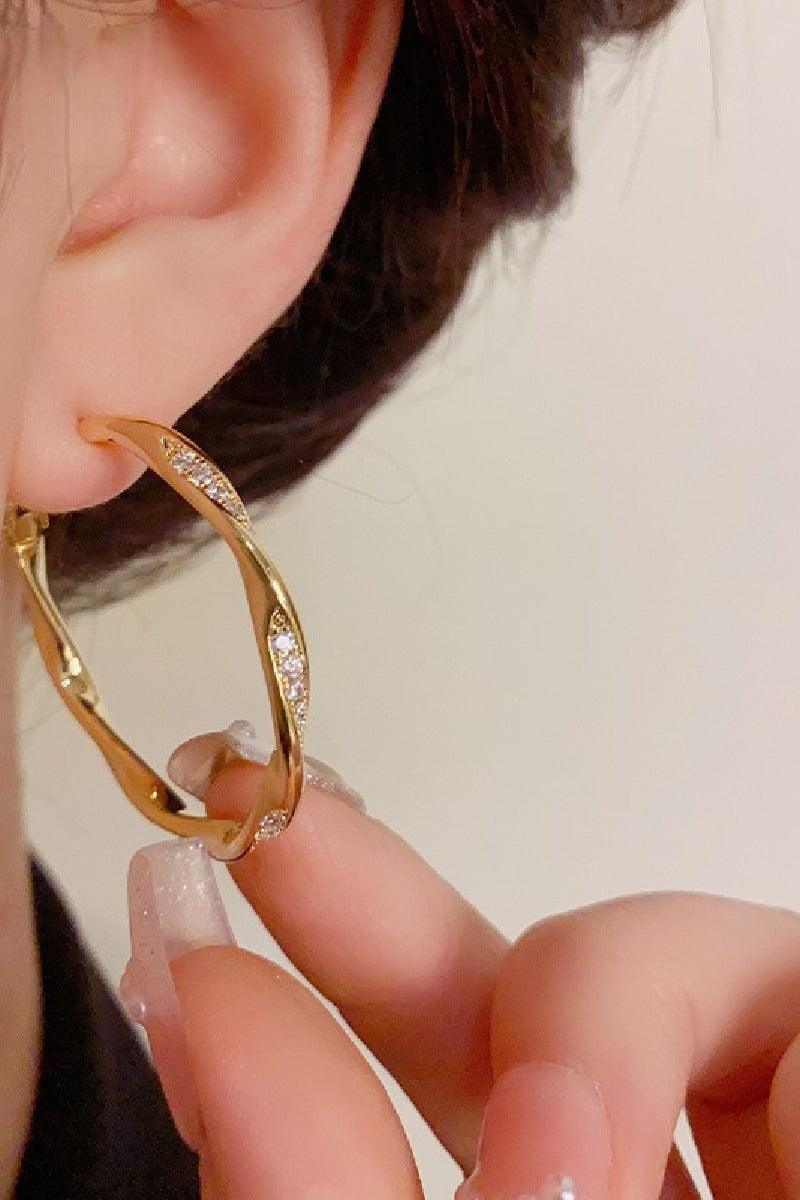 Diamond set metal hoop earrings 750500761296 - COCOMELODY