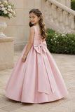 Elegant A-Line Floor Length Satin Square Neck Flower Girl Dresses 1017253005663