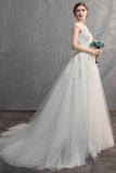 A-Line Sweep-Brush Train Lace Tulle Wedding Dress 774150163562 - COCOMELODY