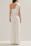 One Shoulder Floor Length Elastic Cloth Wedding Jumpsuit 818677461313 - COCOMELODY