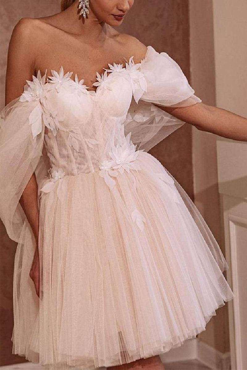 A-Line Short-Mini Tulle Little White Dress 100052 - COCOMELODY