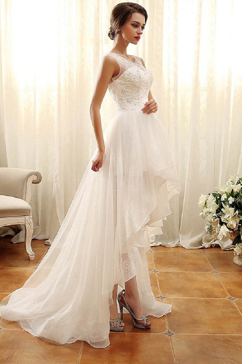 A-Line High-Low Lace Tulle Little White Dress 100045 - COCOMELODY