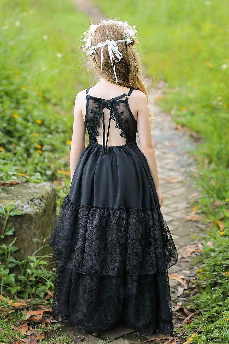 A-Line V-Neck Neckline Sleeveless Maxi Chiffon Flower Girl Dresses 751591439858 - COCOMELODY