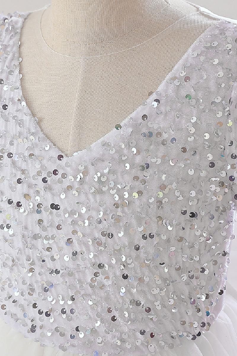 A-Line Maxi Sequined Tulle Flower Girl Dress 735143524780 - COCOMELODY